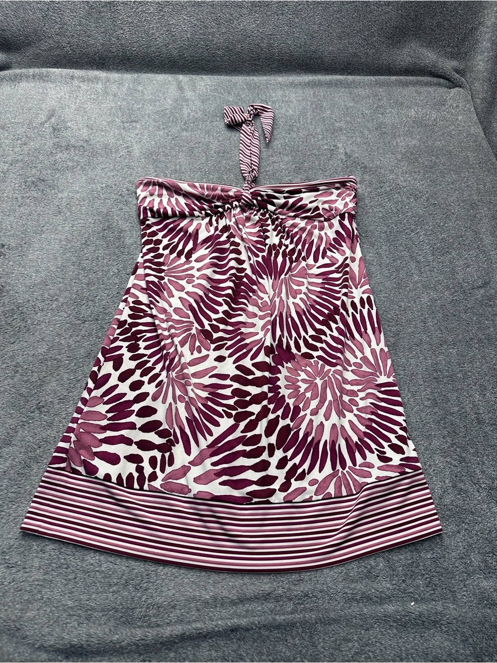 BCBGMaxAzria Plum and White Strapless Floral Halter Dress